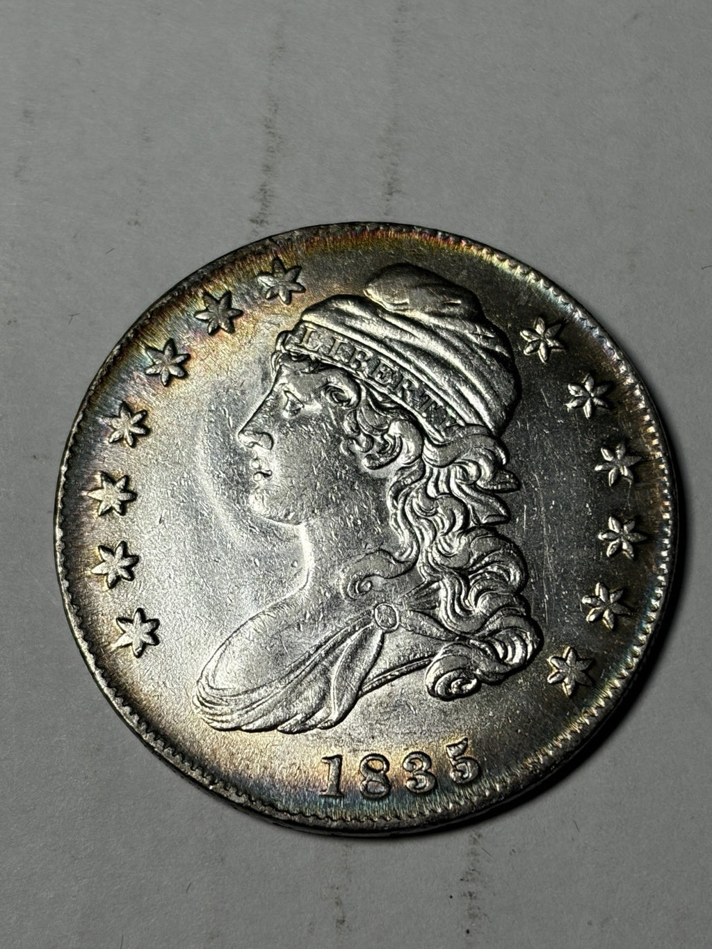 1835 Capped Bust Half Dollar Toned Details