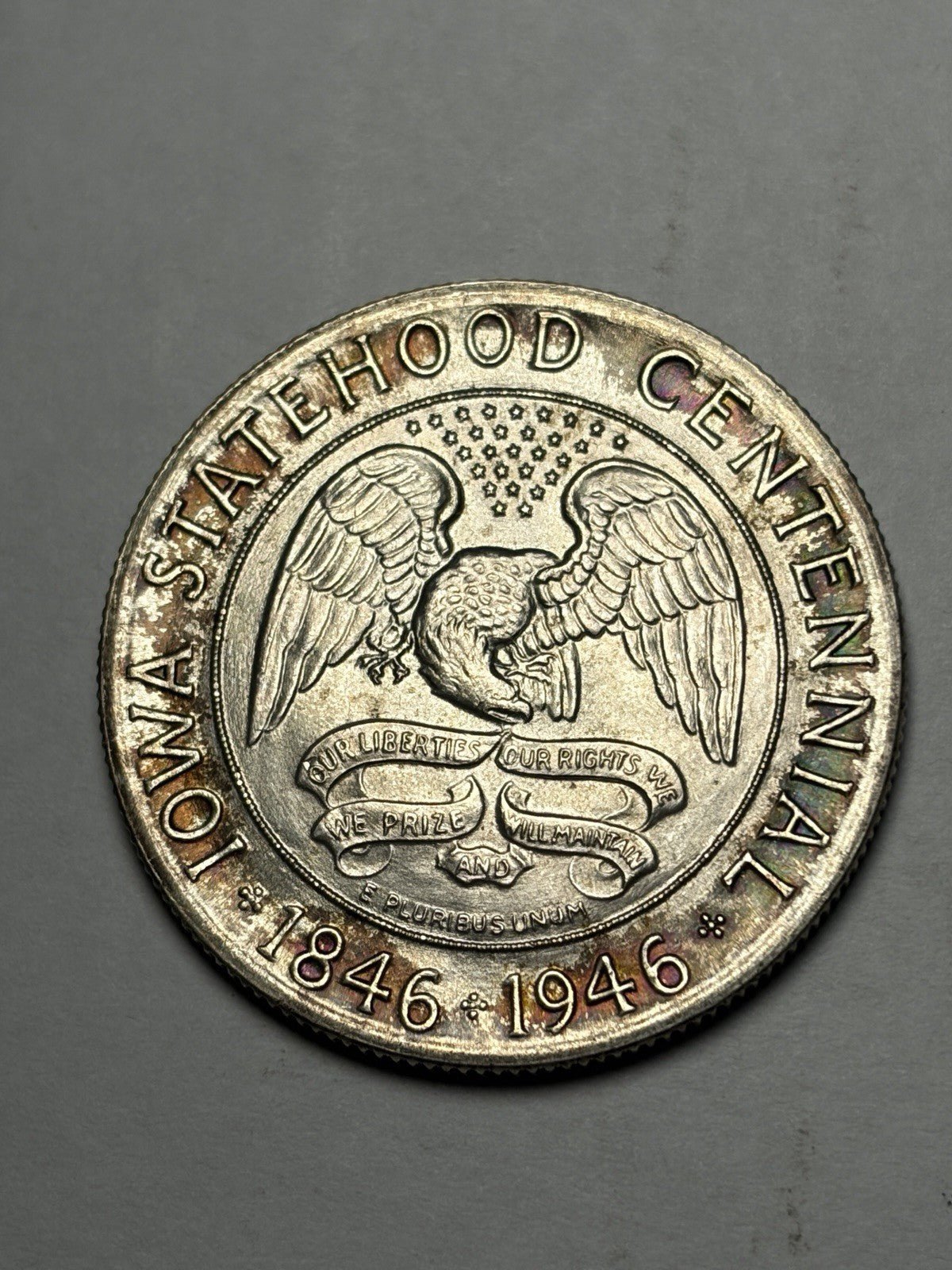 1946 Iowa Commemorative Half Dollar Uncirculated Toned