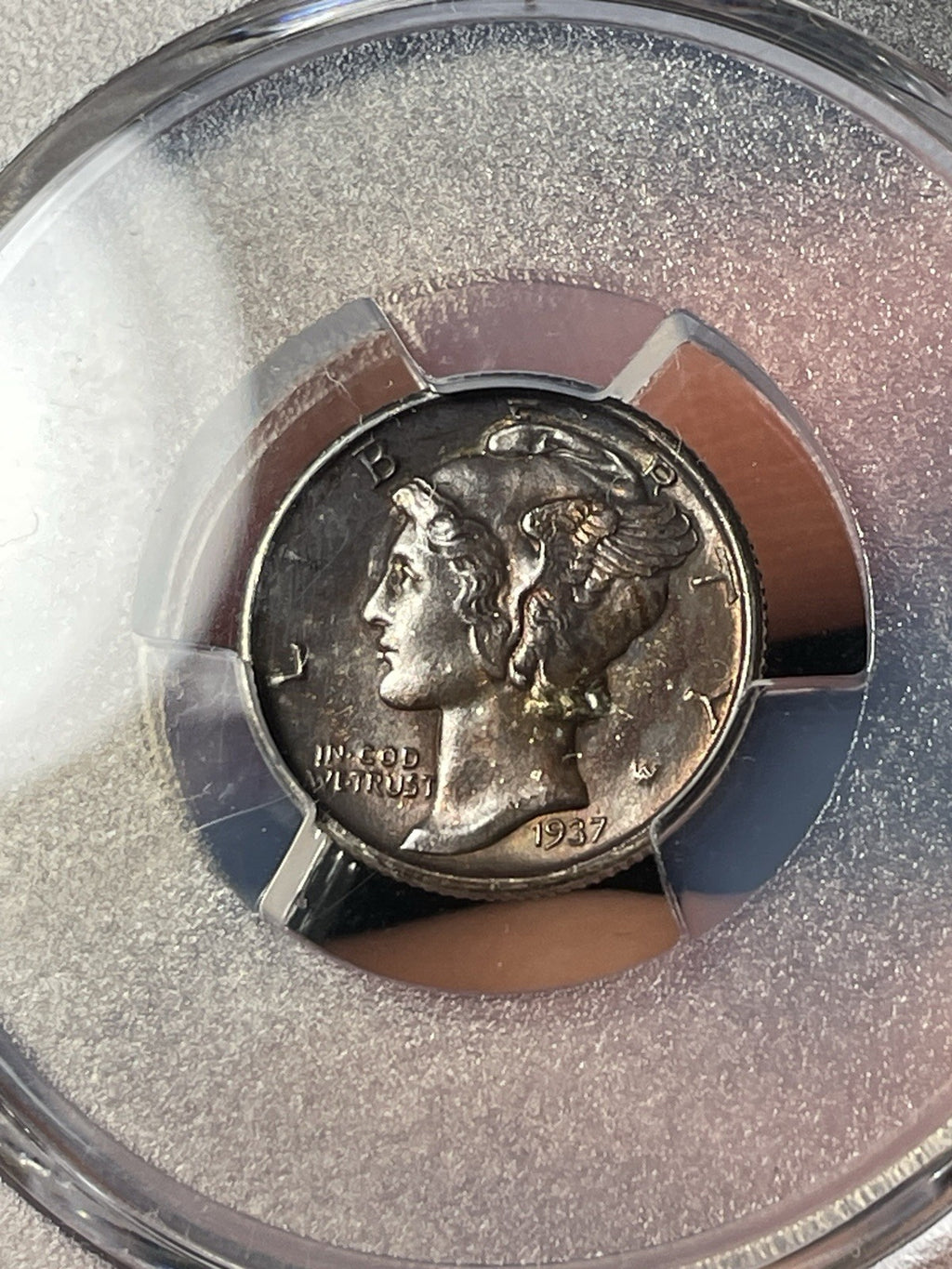 1937-S PCGS MS65 CAC Mercury Silver Dime Toned Nice