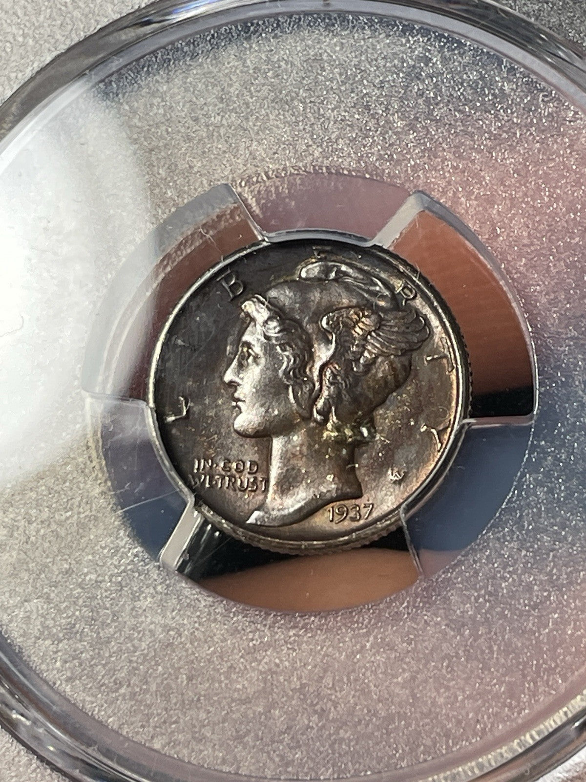 1937-S PCGS MS65 CAC Mercury Silver Dime Toned Nice