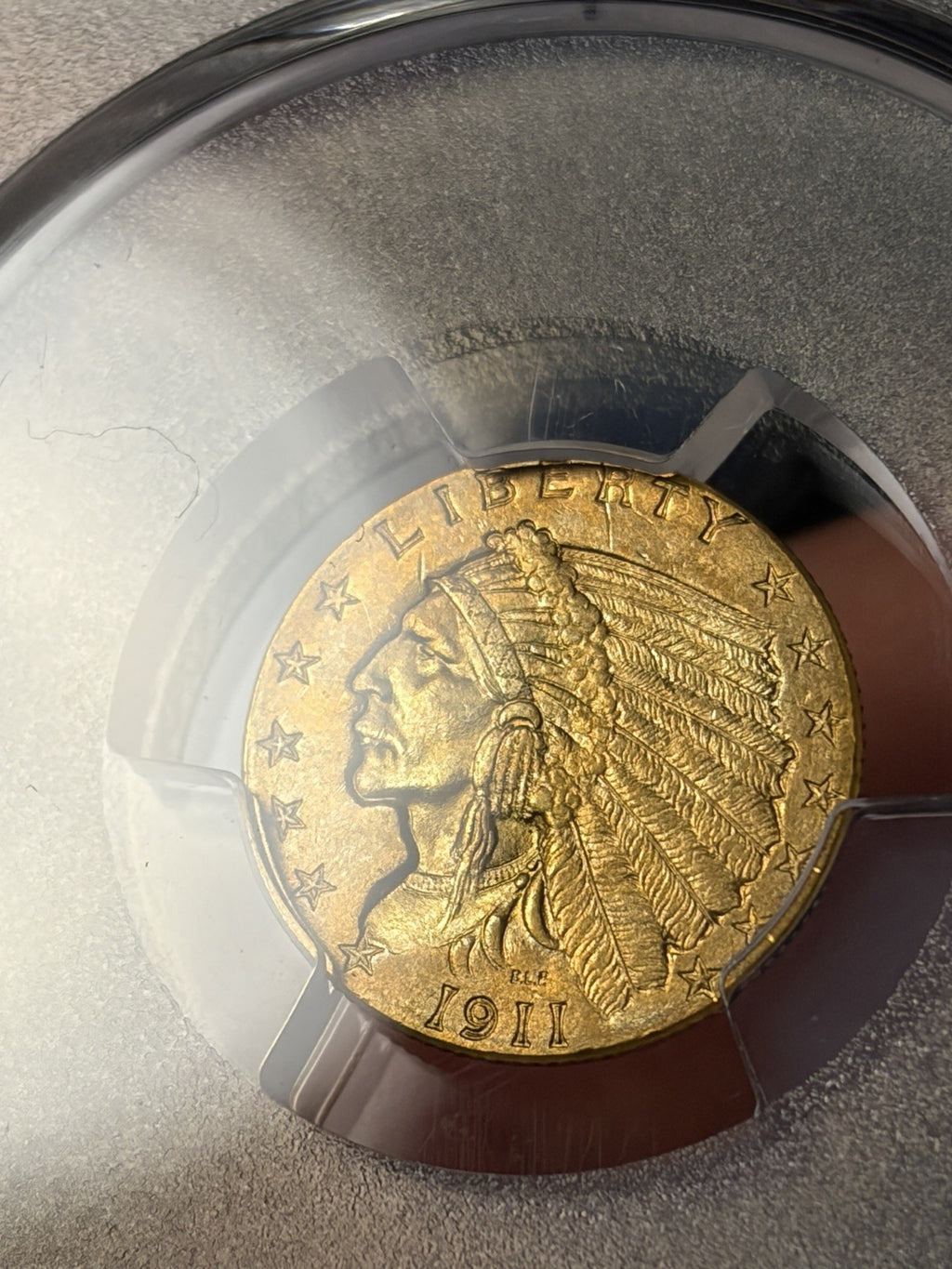 1911 PCGS MS64 Gold Indian $2.5 Quarter Eagle Toned Tougher Date