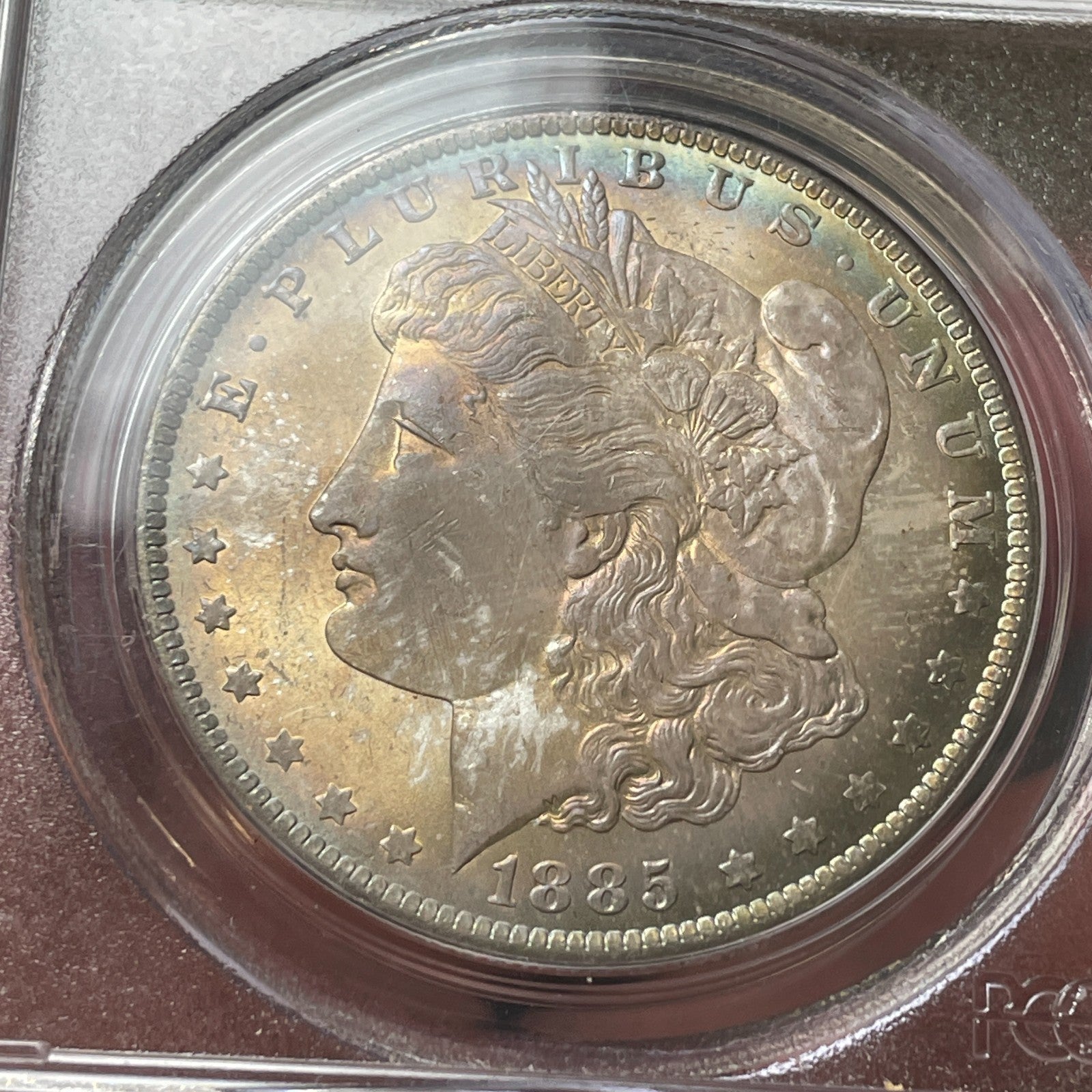 1885-O PCGS MS65 CAC Morgan Silver Dollar Dual Sided Toner PQ Coin