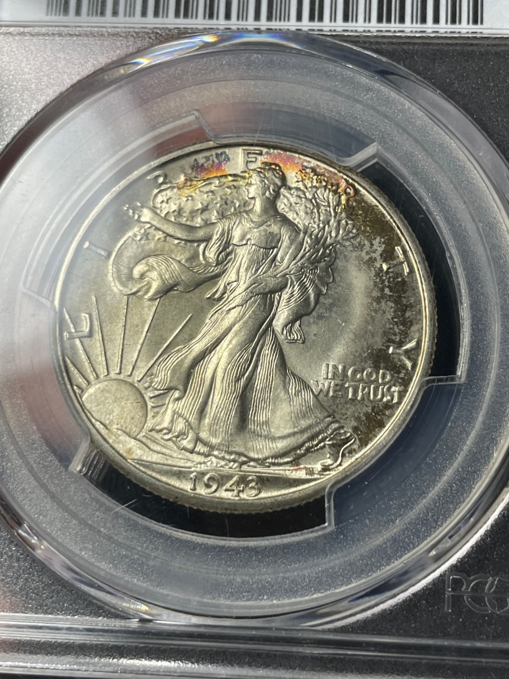 1943-D PCGS MS67 CAC Walking Liberty Half Dollar Toned