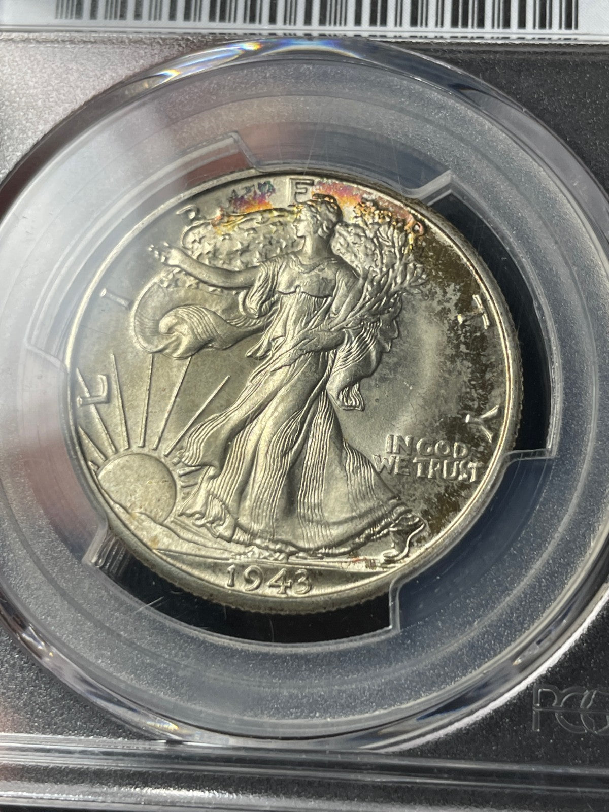 1943-D PCGS MS67 CAC Walking Liberty Half Dollar Toned