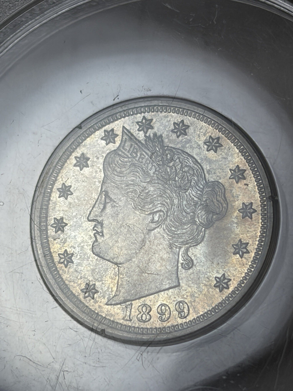 1899 PCGS PR65 CAC Liberty V Nickel Rattler Toned