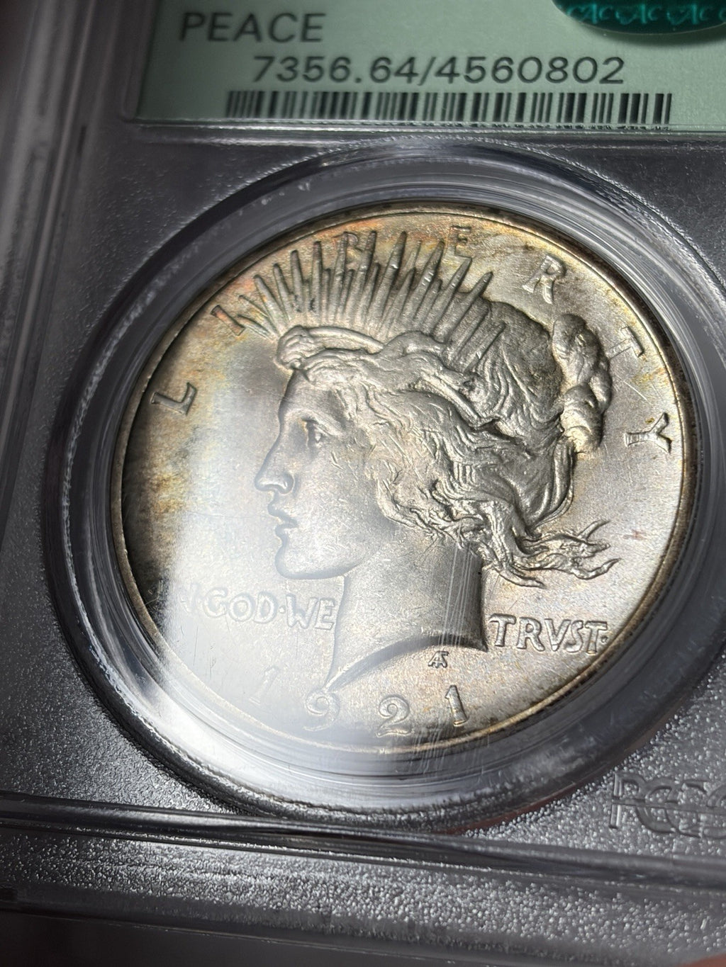 1921 PCGS MS64 CAC Peace Silver Dollar Old Green Holder Toned