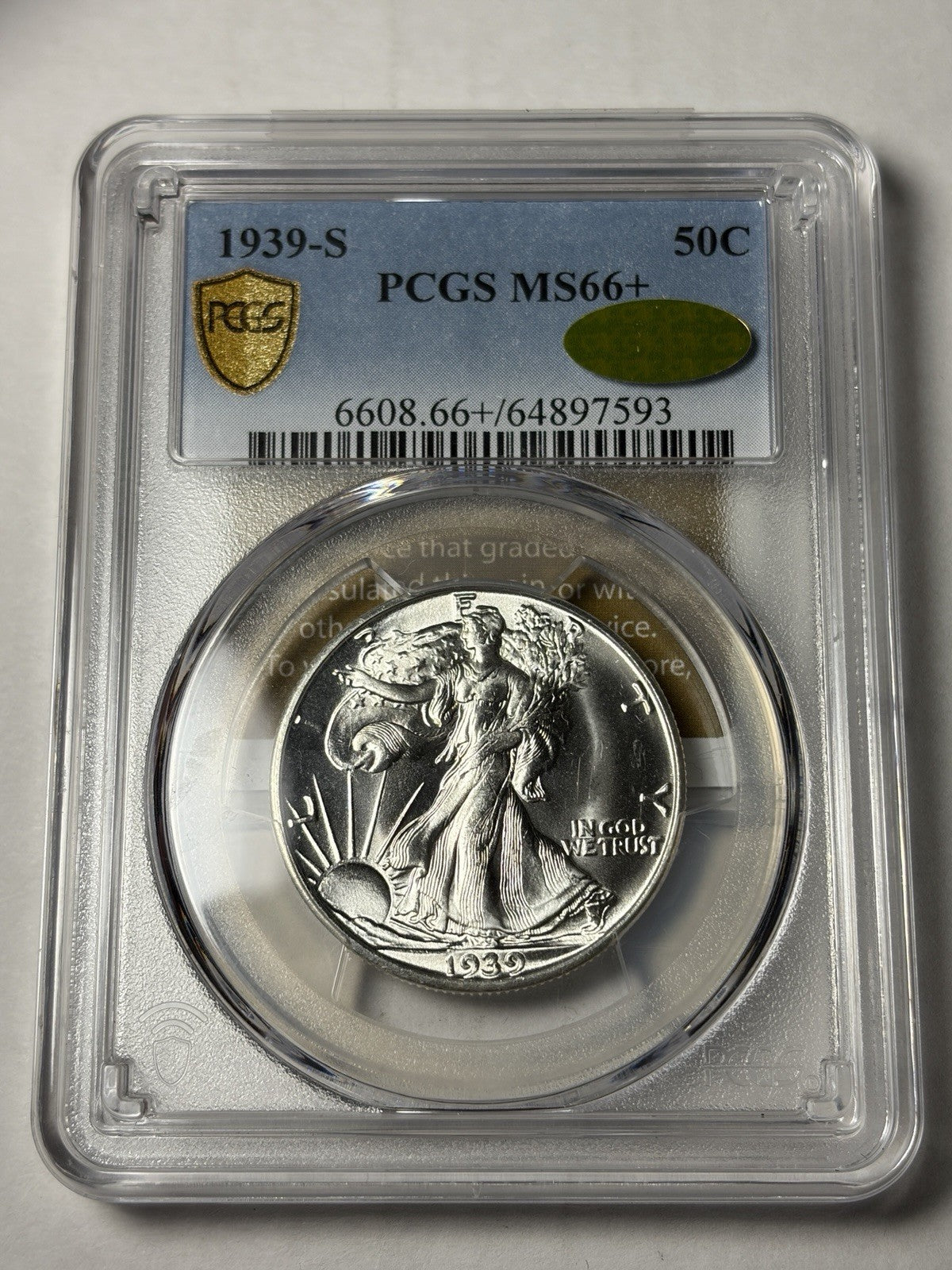 1939-S PCGS MS66+ GOLD CAC Walking Liberty Half Dollar