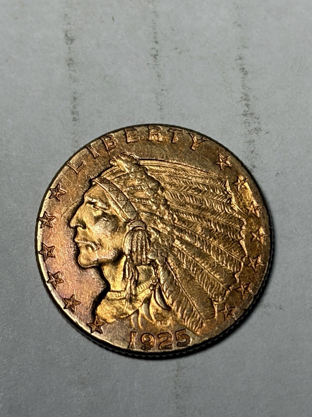 1925-D Indian Head Gold $2.5 Quarter Eagle TONED