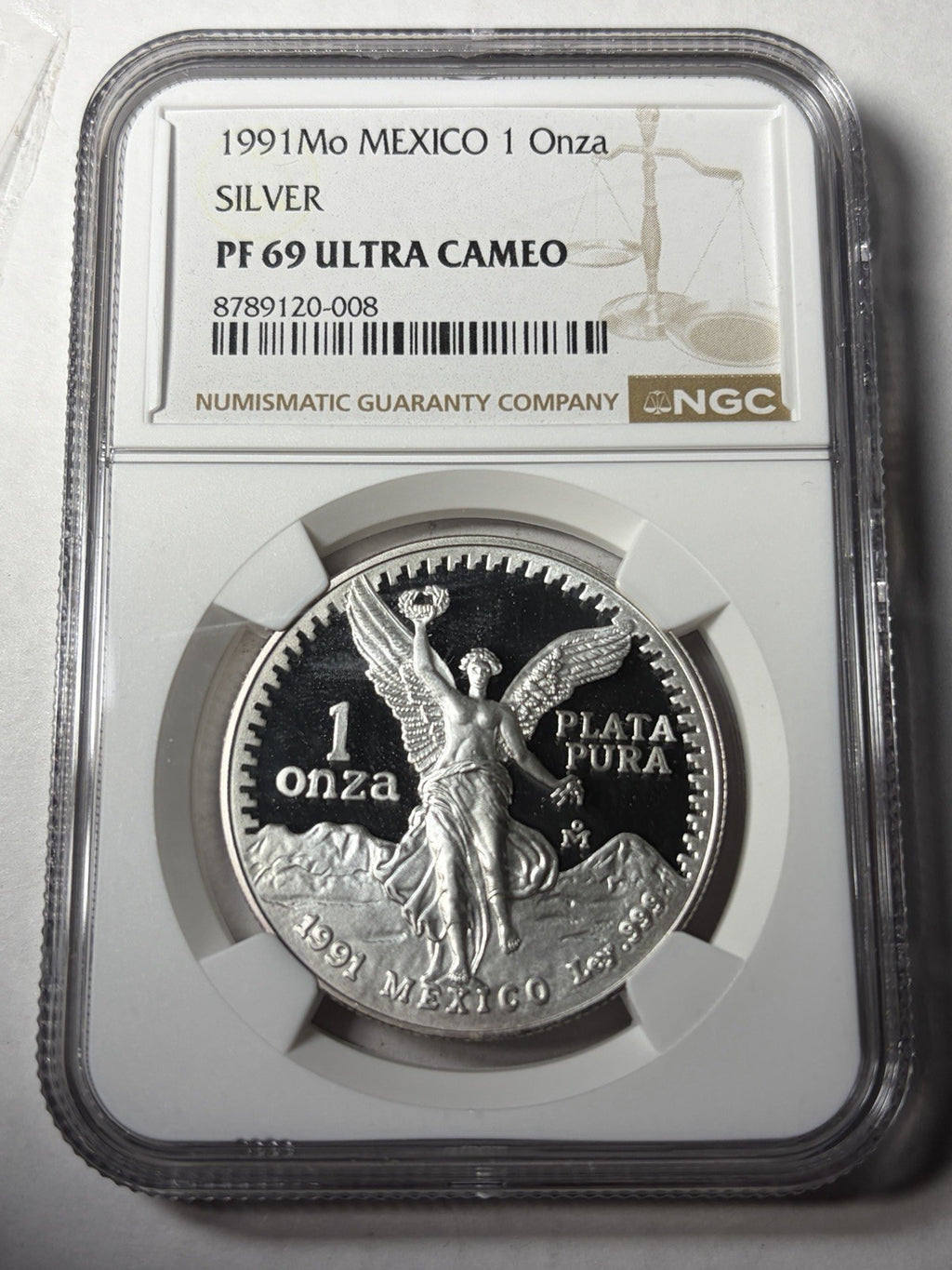 1991 Mo NGC PF69 Ultra Cameo Mexico 1 Onza Libertad PROOF Silver