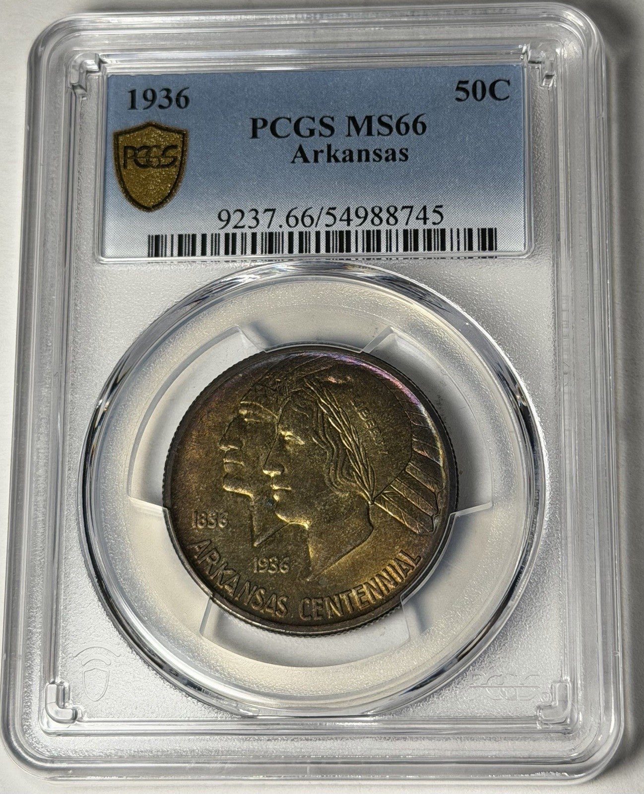 1936 PCGS MS66 Arkansas Commemorative Half Dollar Toned