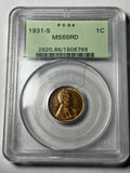 1931-S PCGS MS65 RD Lincoln Wheat Cent Old Green Holder OGH