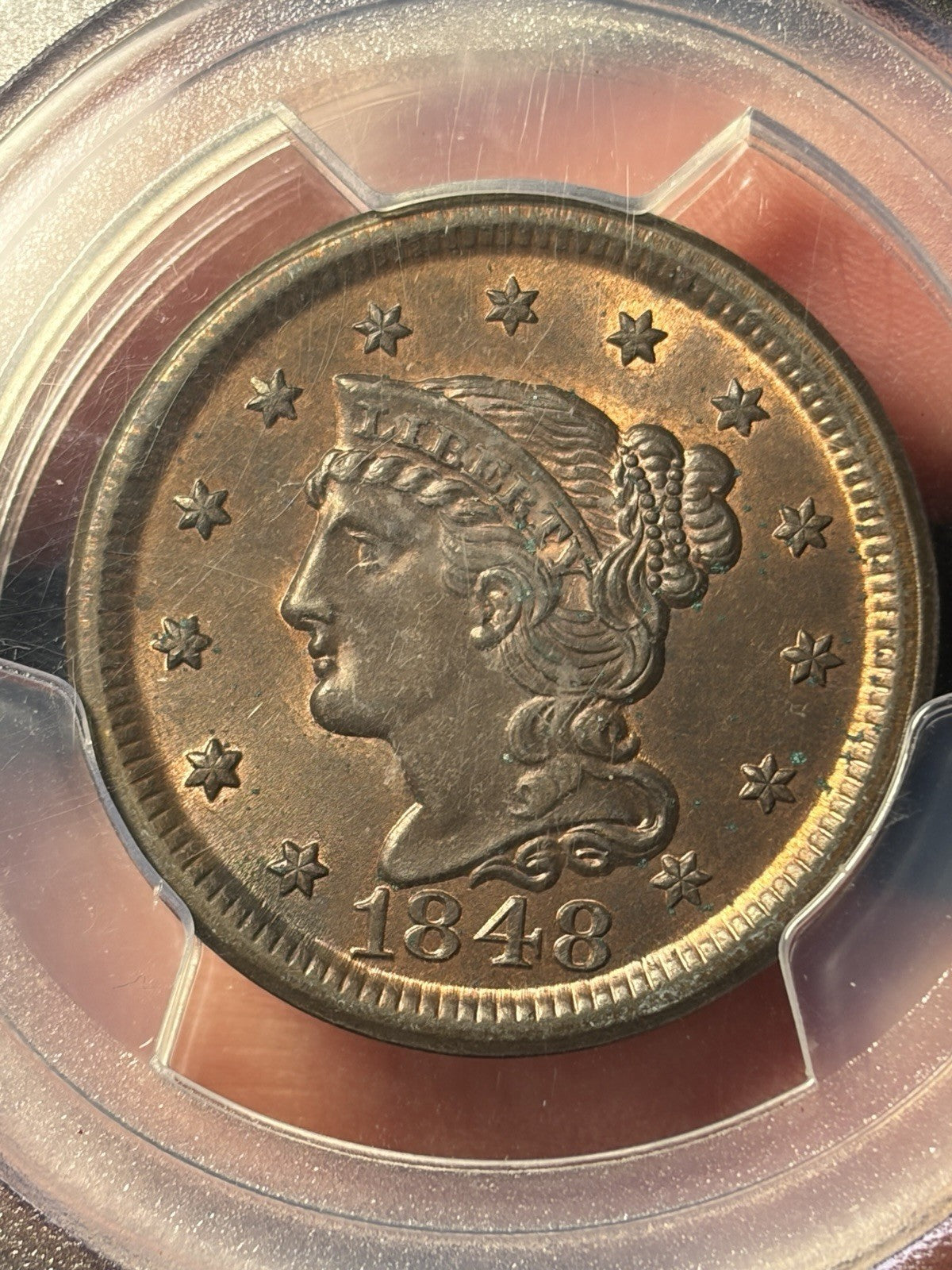 1848 PCGS MS65 RB CAC Braided Hair Large Cent