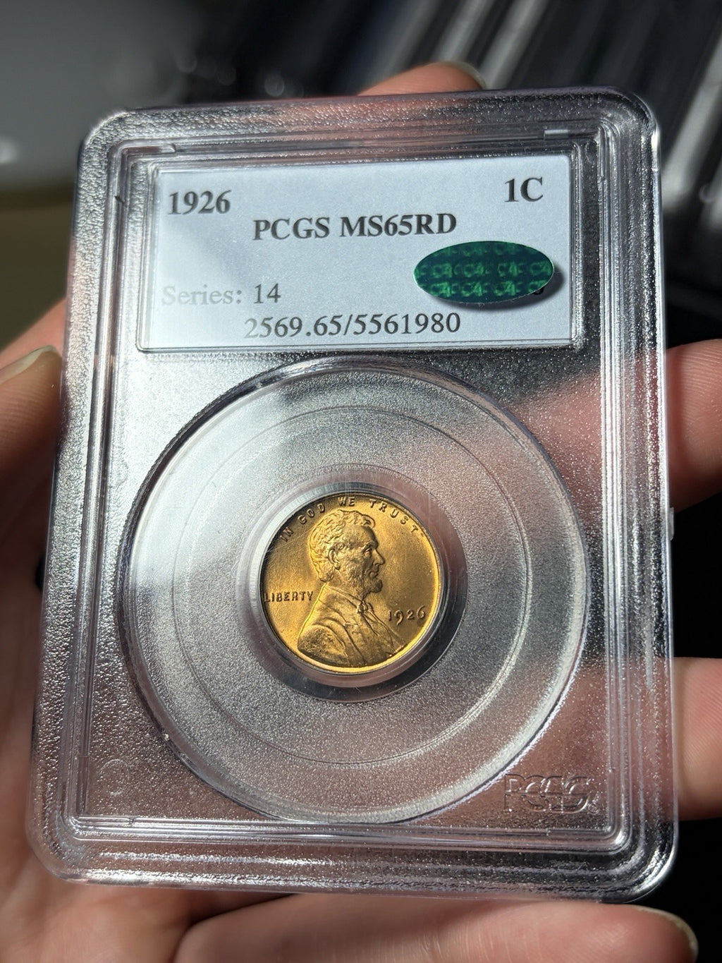 1926 PCGS MS65 RD CAC Lincoln Wheat Cent Old Blue Holder