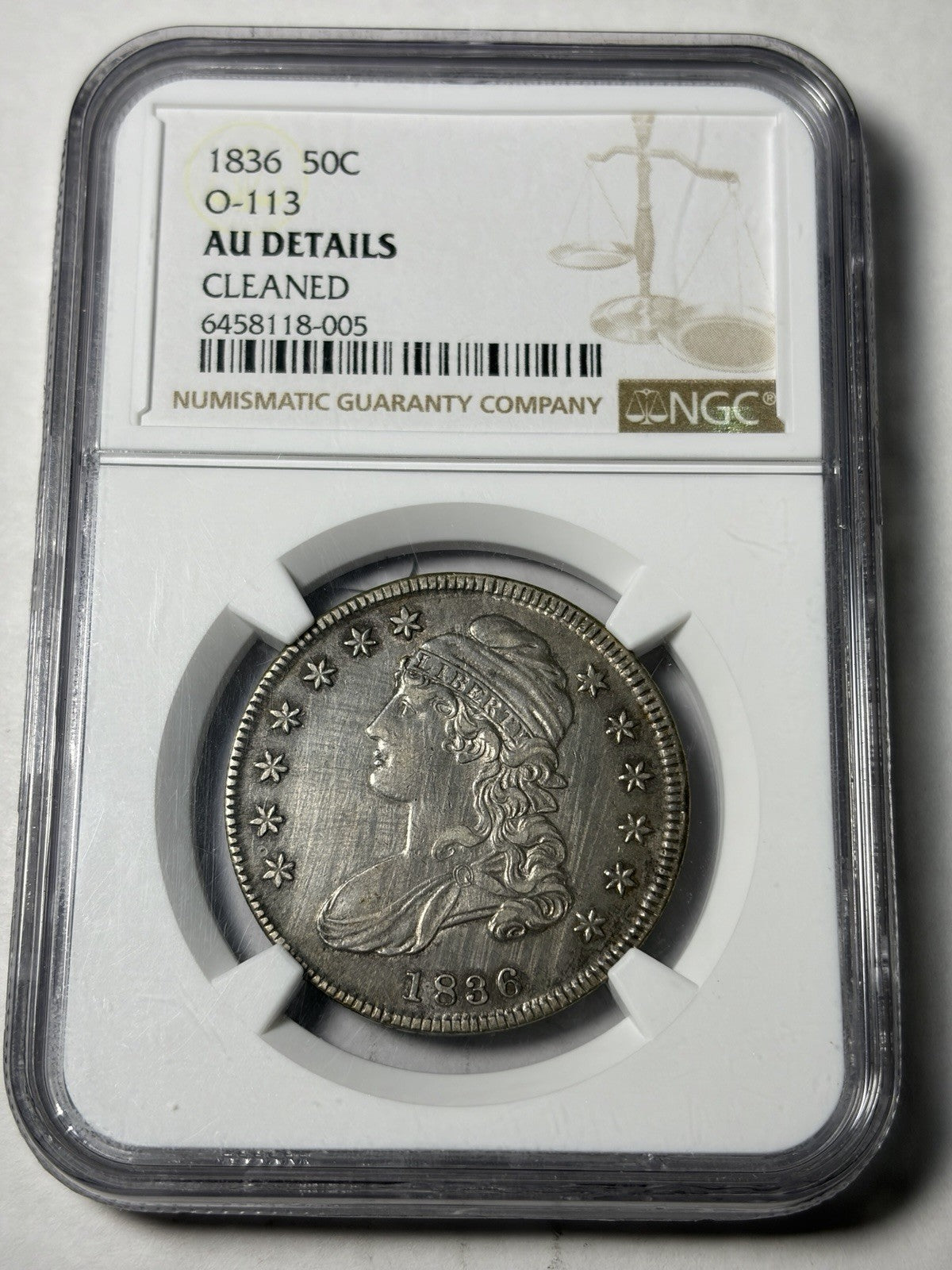 1836 NGC AU Details Capped Bust Half Dollar O-113