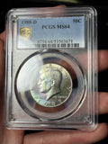 1988-D PCGS MS64 Kennedy Half Dollar Rainbow Neon Toning