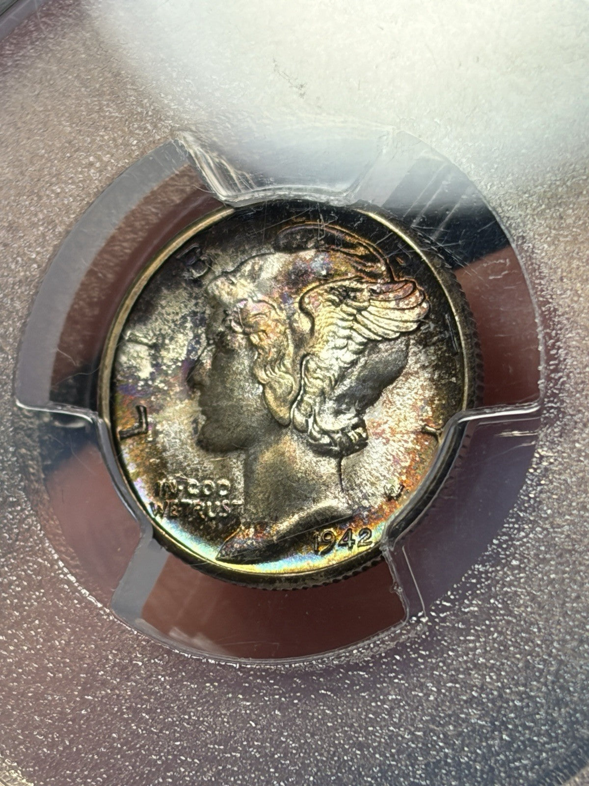 1942-D PCGS MS68 FB CAC Mercury Silver Dime Toned Toning