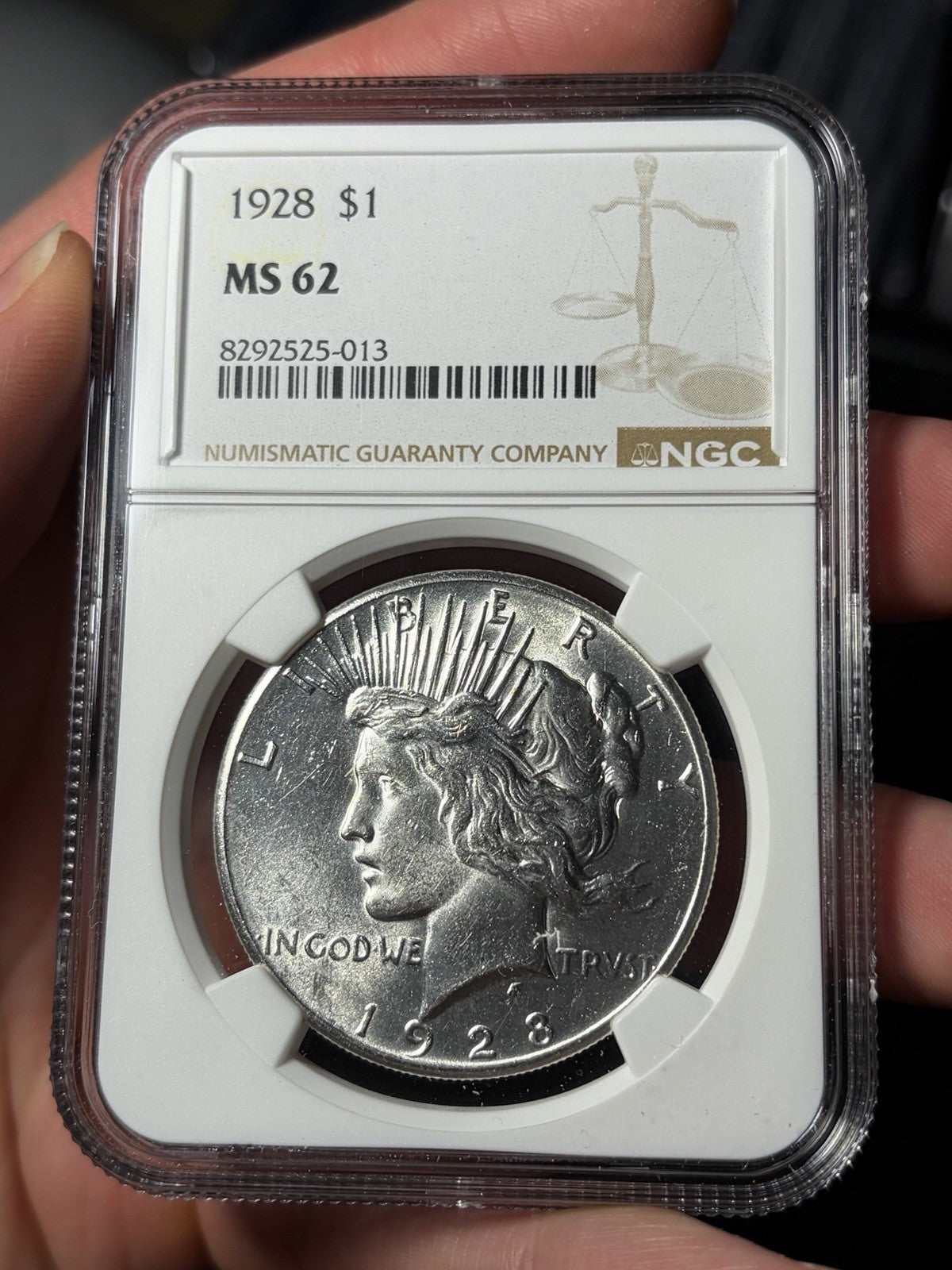 1928 NGC MS62 Peace Silver Dollar Key Date Blast White