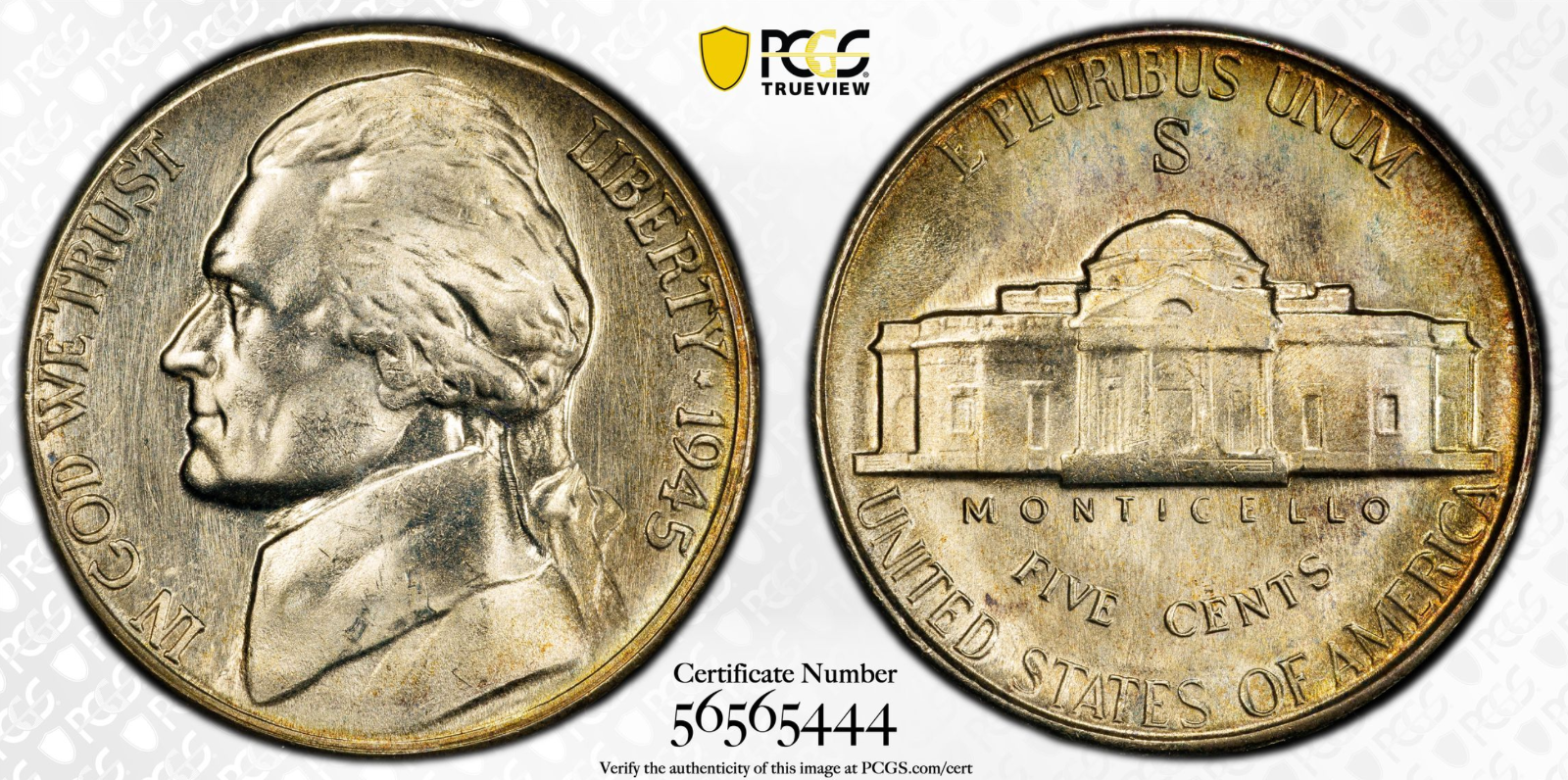 1945-S PCGS MS66+ Jefferson War Nickel - Semi-PL Ultra Rare Crazy Die Polish