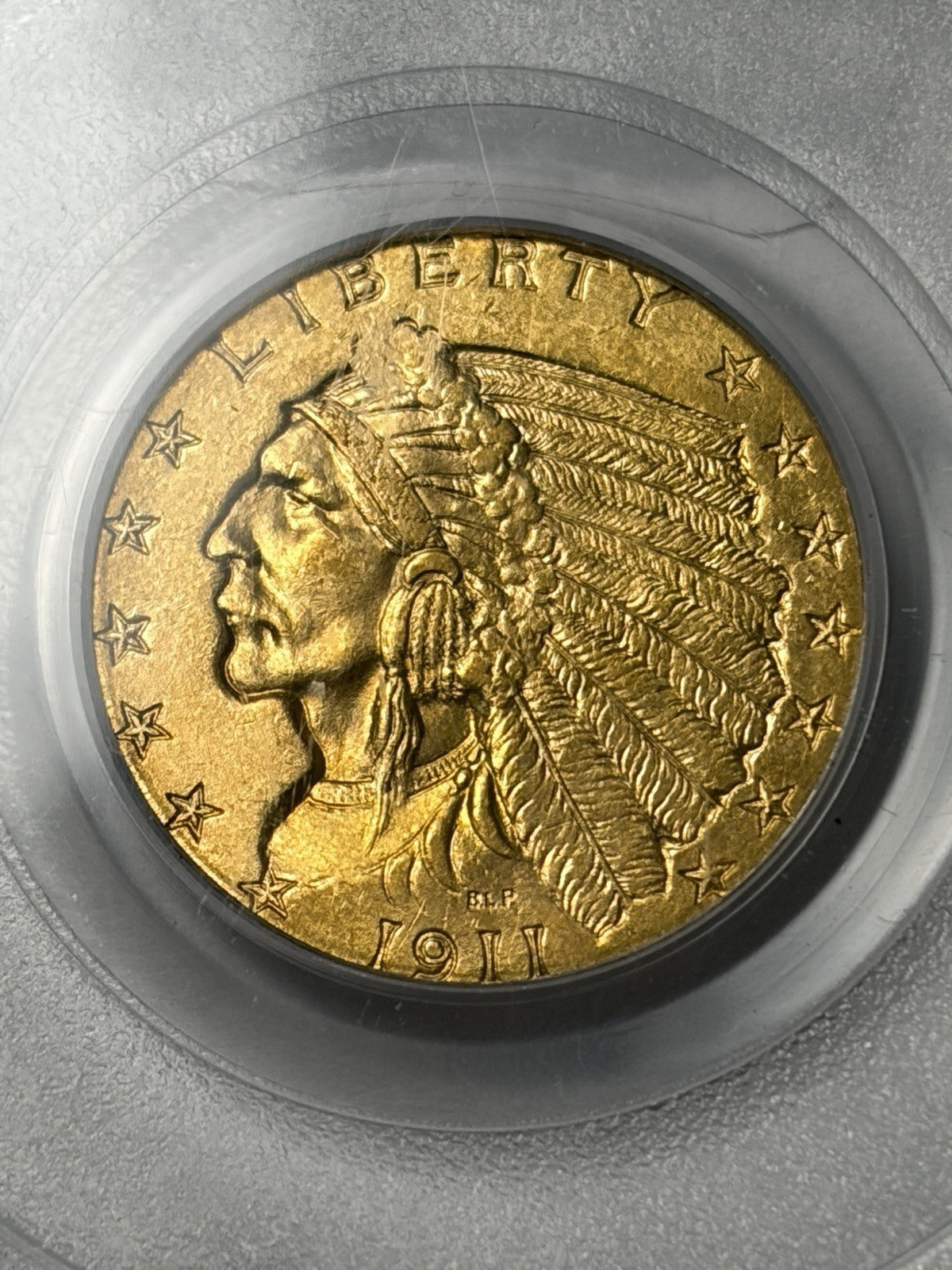 1911 PCGS MS63 Indian Head Gold Quarter Eagle $2.5 OGH Old Holder