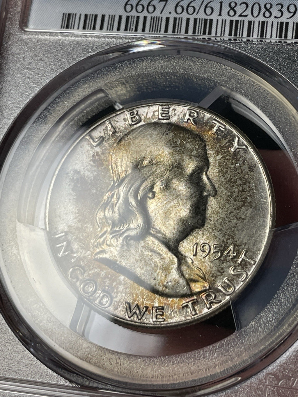 1954 PCGS MS66 CAC Franklin Half Dollar Toned Strong Bell Lines