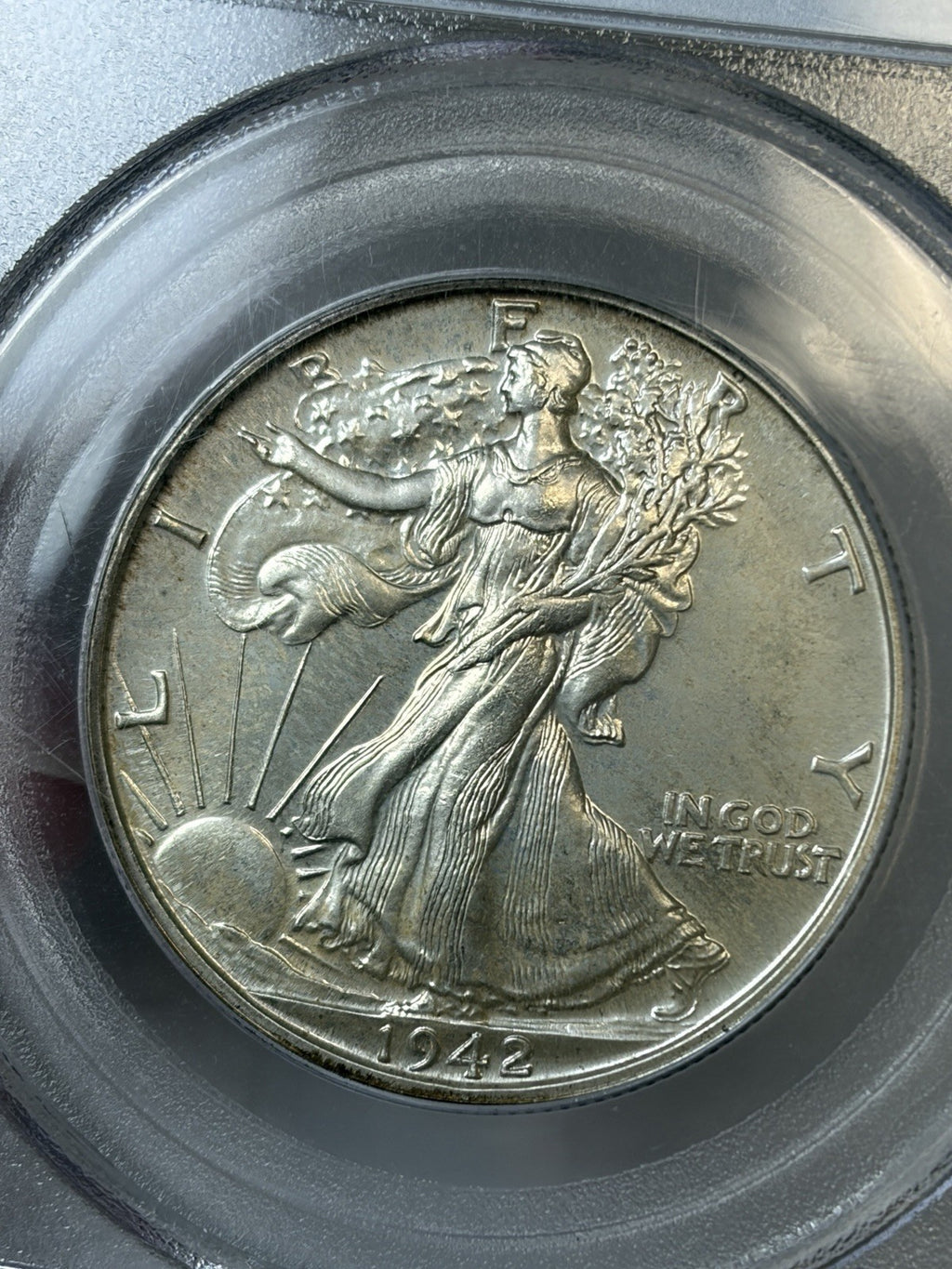 1942 PCGS PR66 CAC Walking Liberty Half Dollar Toned