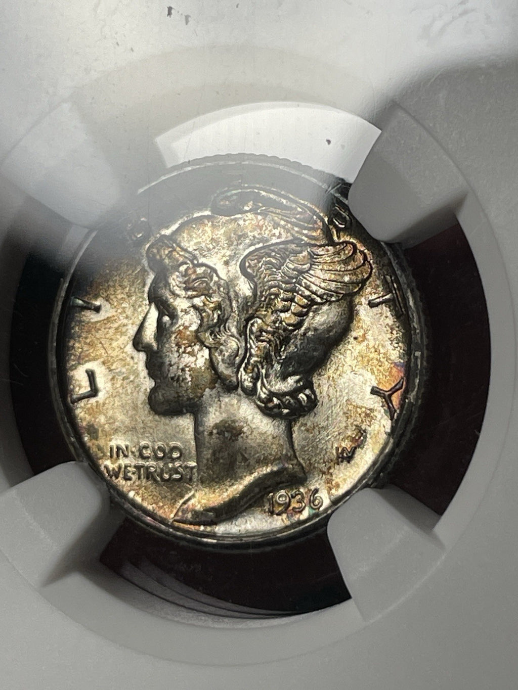1936-S NGC MS67 FB Mercury Dime Toned