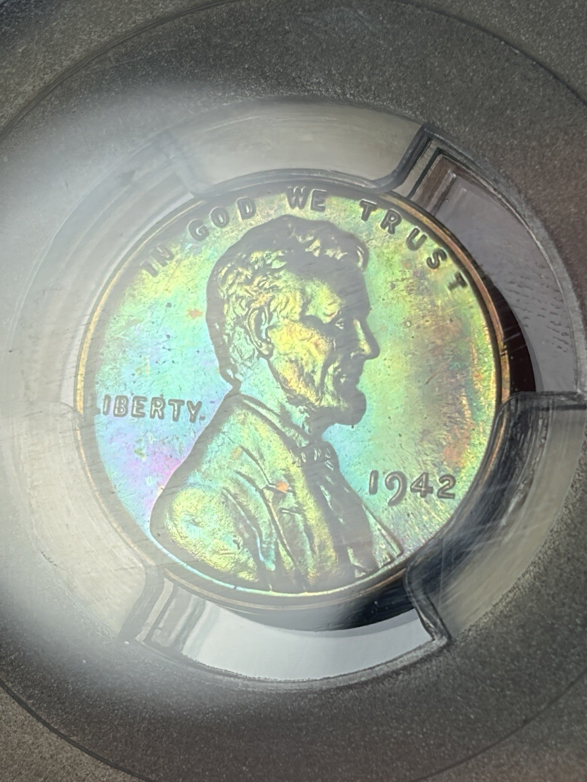 1942 PCGS PR65 BN Lincoln Wheat Cent Incredible Monster Toned Neon Green Blue