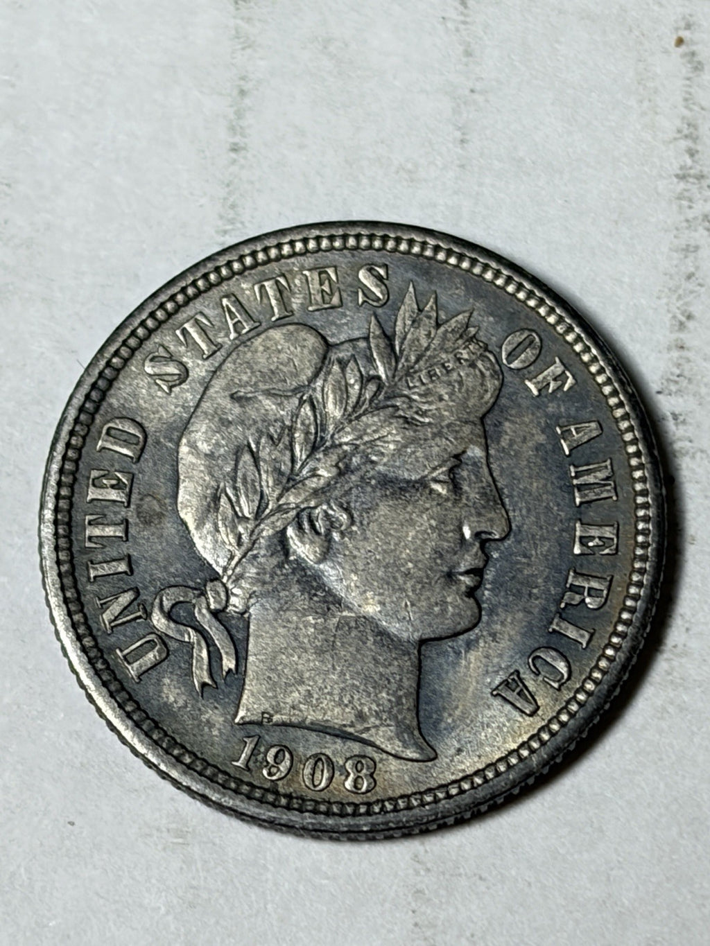 1908 Barber Dime Toned
