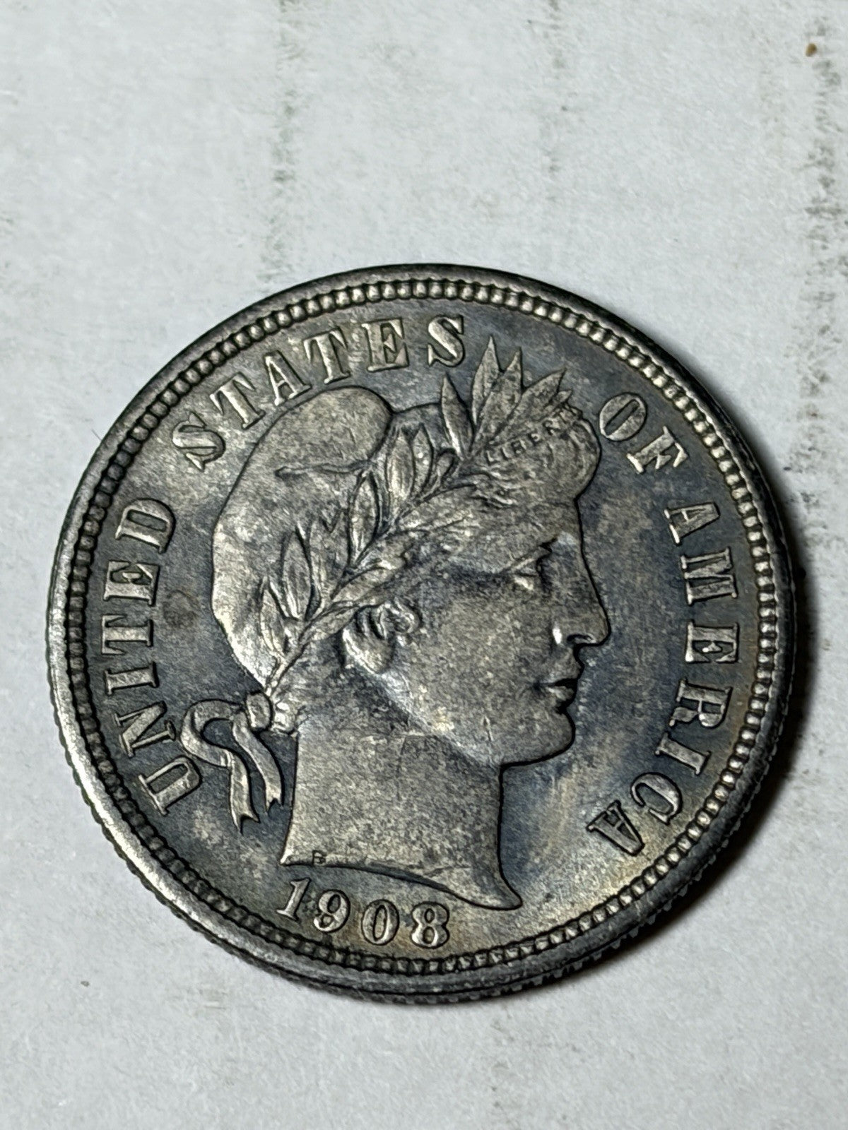 1908 Barber Dime Toned