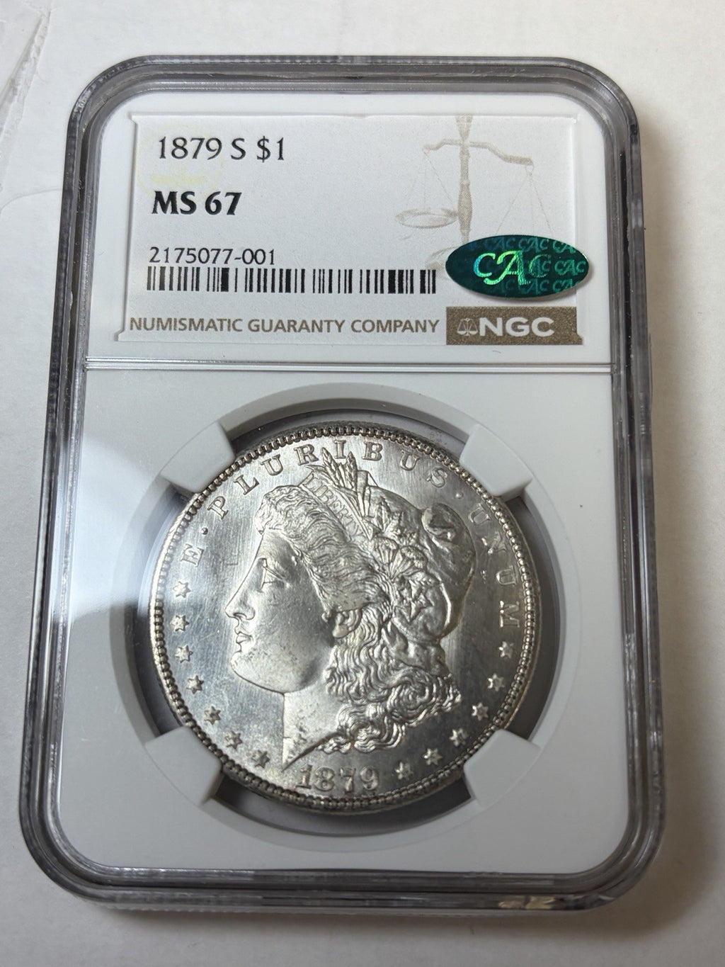1879-S NGC MS67 CAC Morgan Silver Dollar Flashy Obverse
