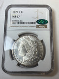 1879-S NGC MS67 CAC Morgan Silver Dollar Flashy Obverse