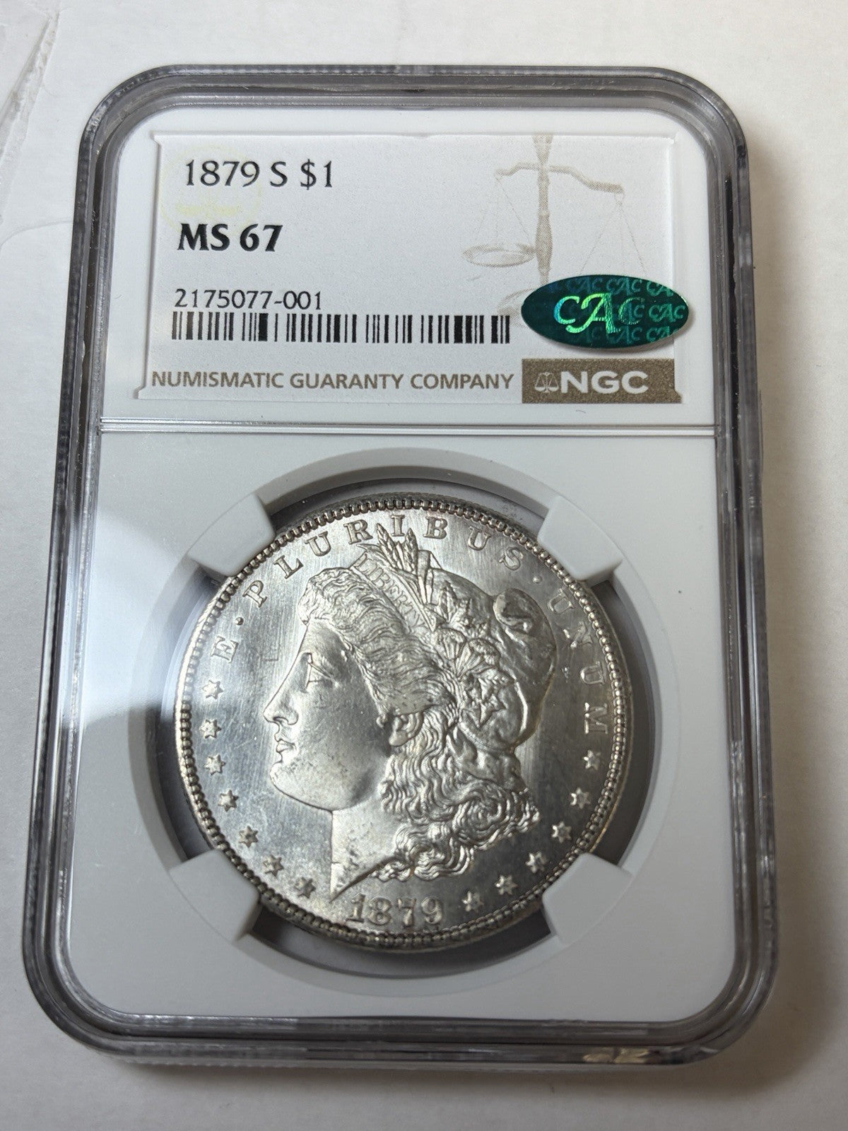 1879-S NGC MS67 CAC Morgan Silver Dollar Flashy Obverse