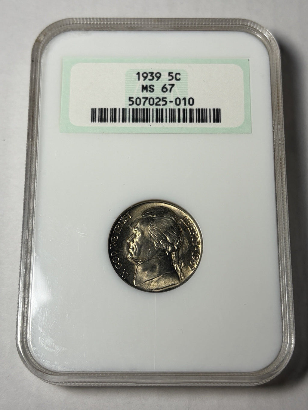 1939 NGC MS67 Jefferson Nickel Old Fatty Holder