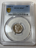 1943-S PCGS MS67 Mercury Dime Toned
