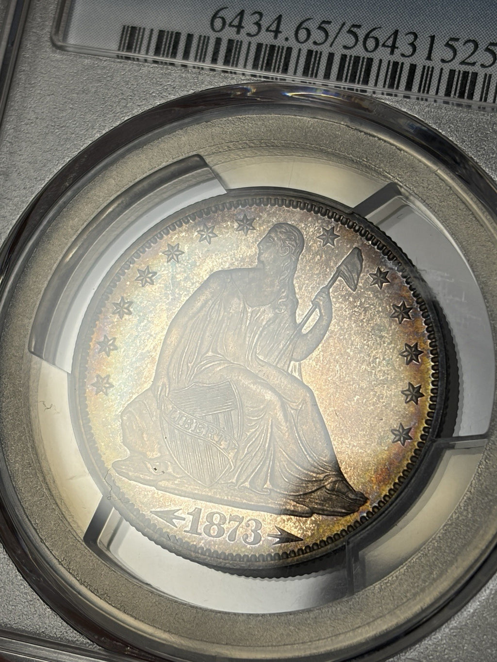 1873 PCGS PR65 Seated Liberty Half Dollar Witih Arrows Toned PROOF