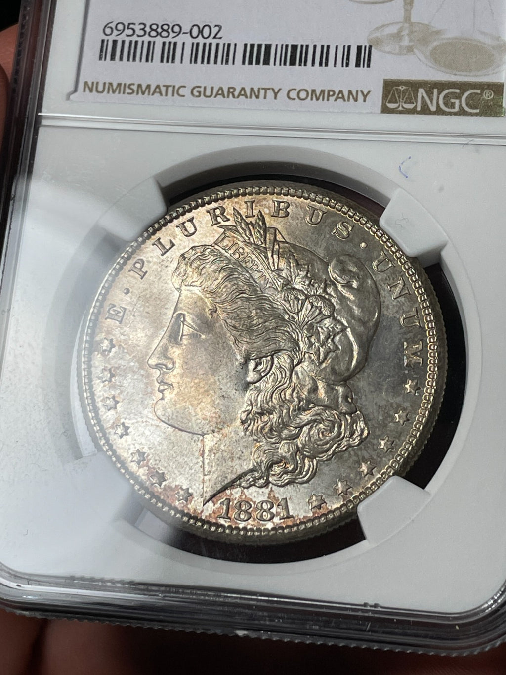 1881-S NGC MS67 Morgan Silver Dollar Blueberry Reverse Toned