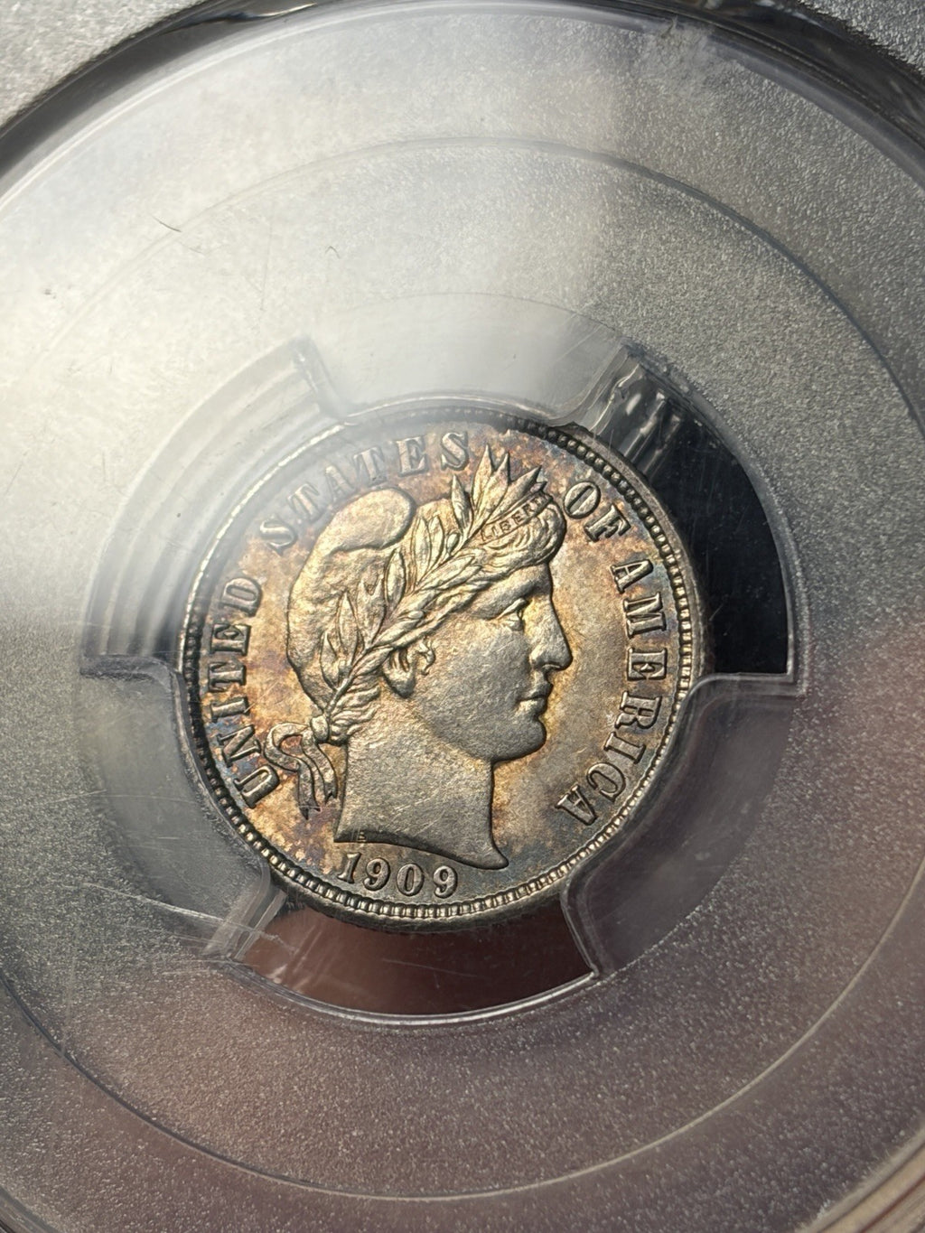 1909-D PCGS MS62 CAC Barber Dime Toned