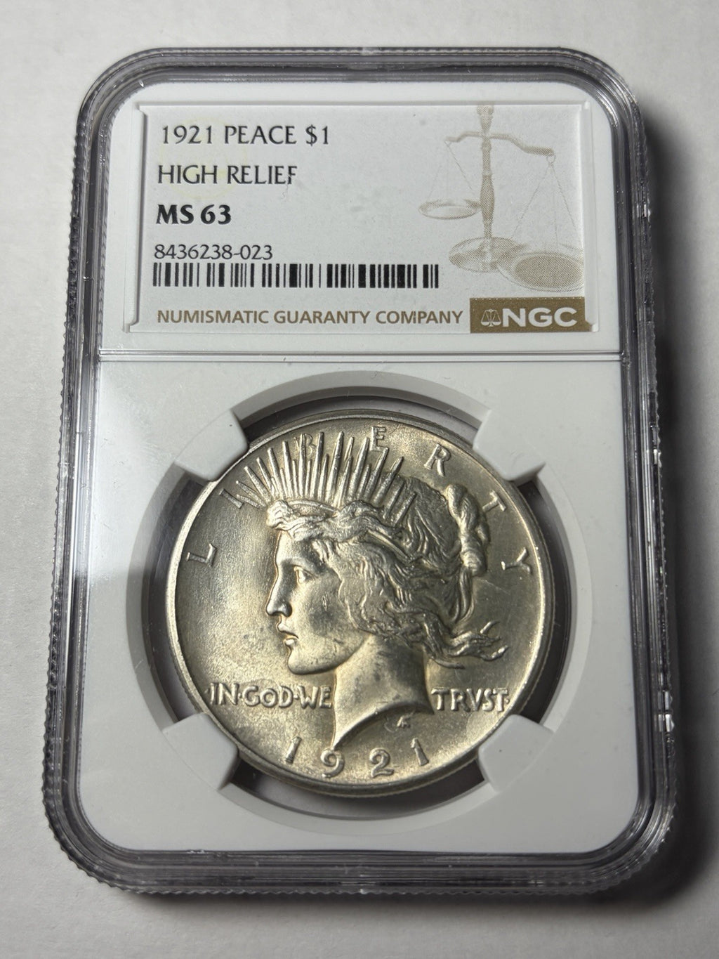 1921 NGC MS63 Peace Silver Dollar High Relief