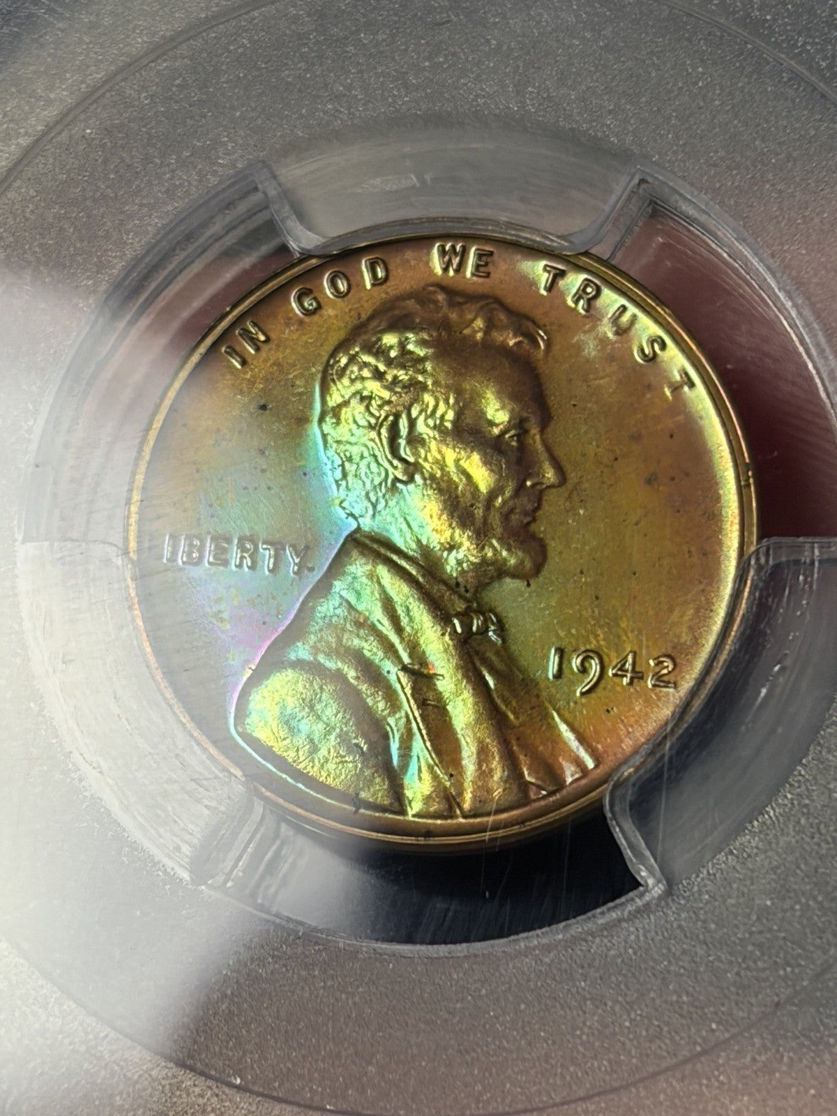 1942 PCGS PR65 BN Lincoln Wheat Cent Incredible Monster Toned Neon Green Blue