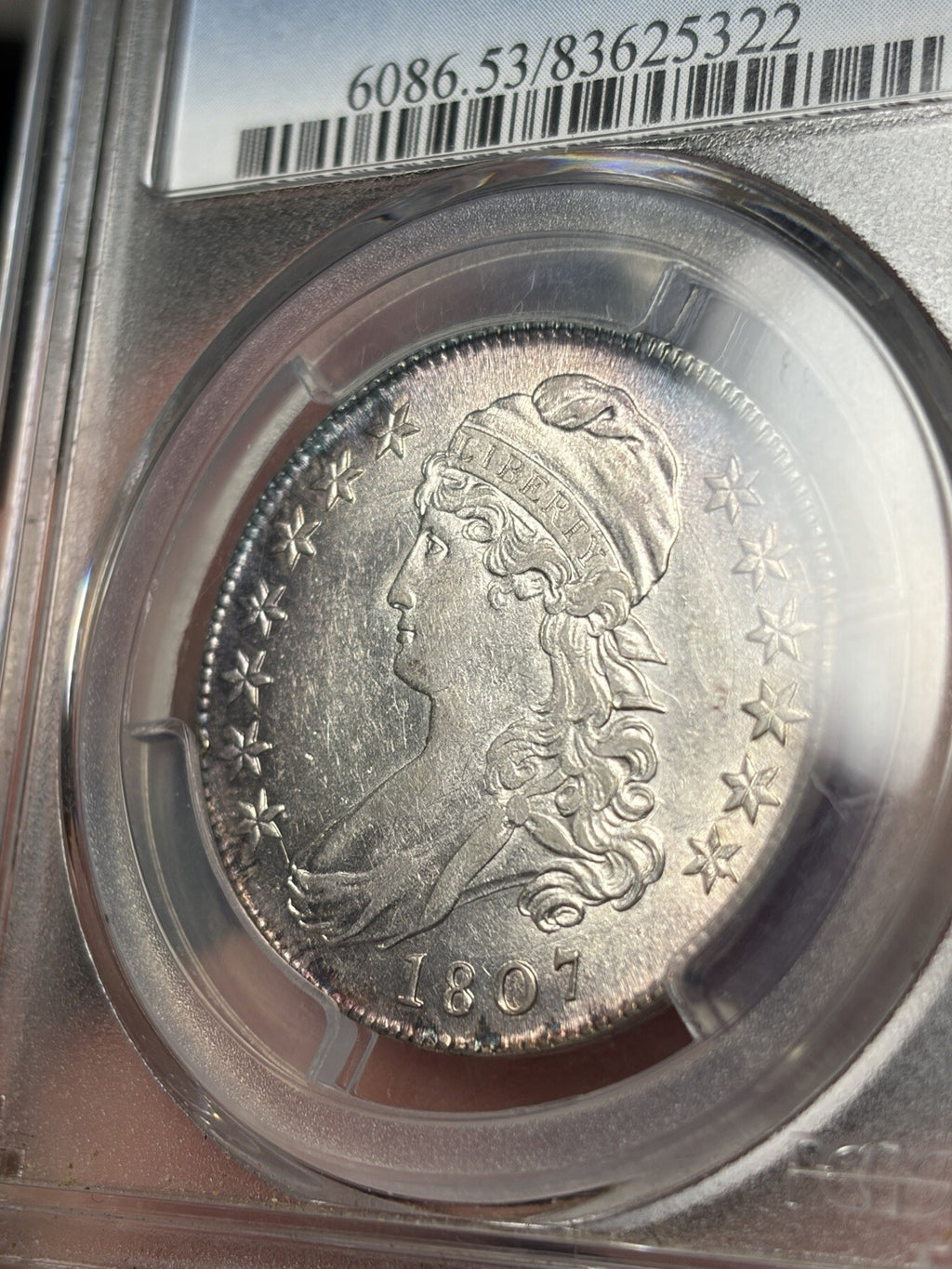 1807 PCGS AU53 Capped Bust Half Dollar Large Stars 50/20 Toned