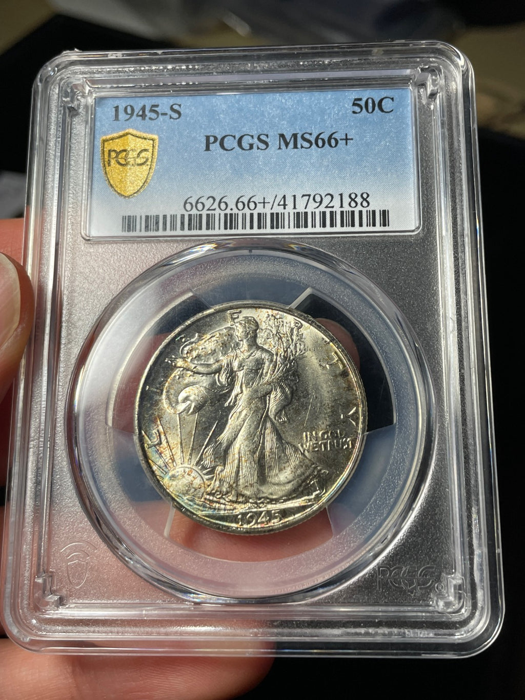 1945-S PCGS MS66+ Walking Liberty Half Dollar Toned High Grade