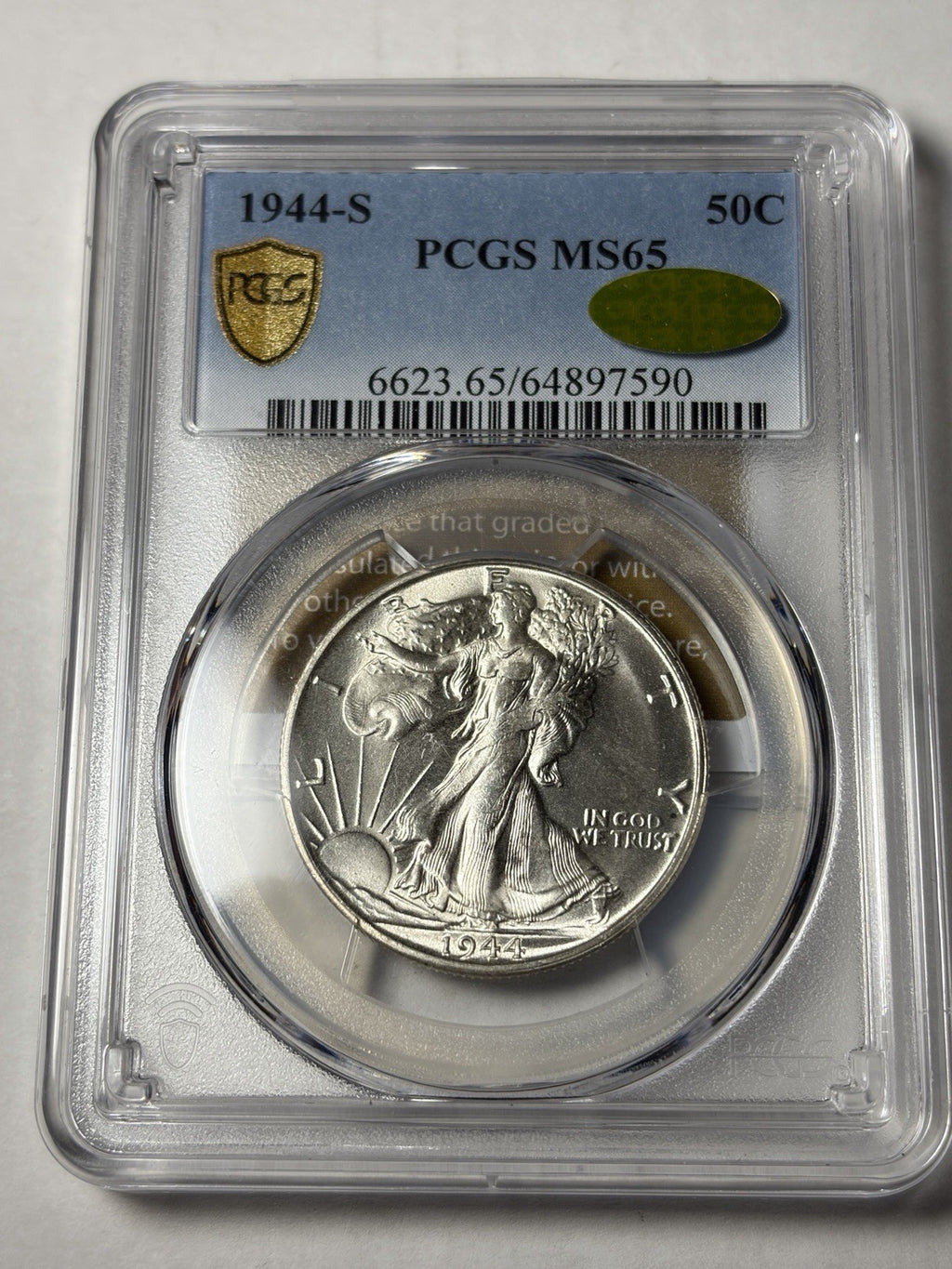 1944-S PCGS MS65 GOLD CAC Walking Liberty Half Dollar