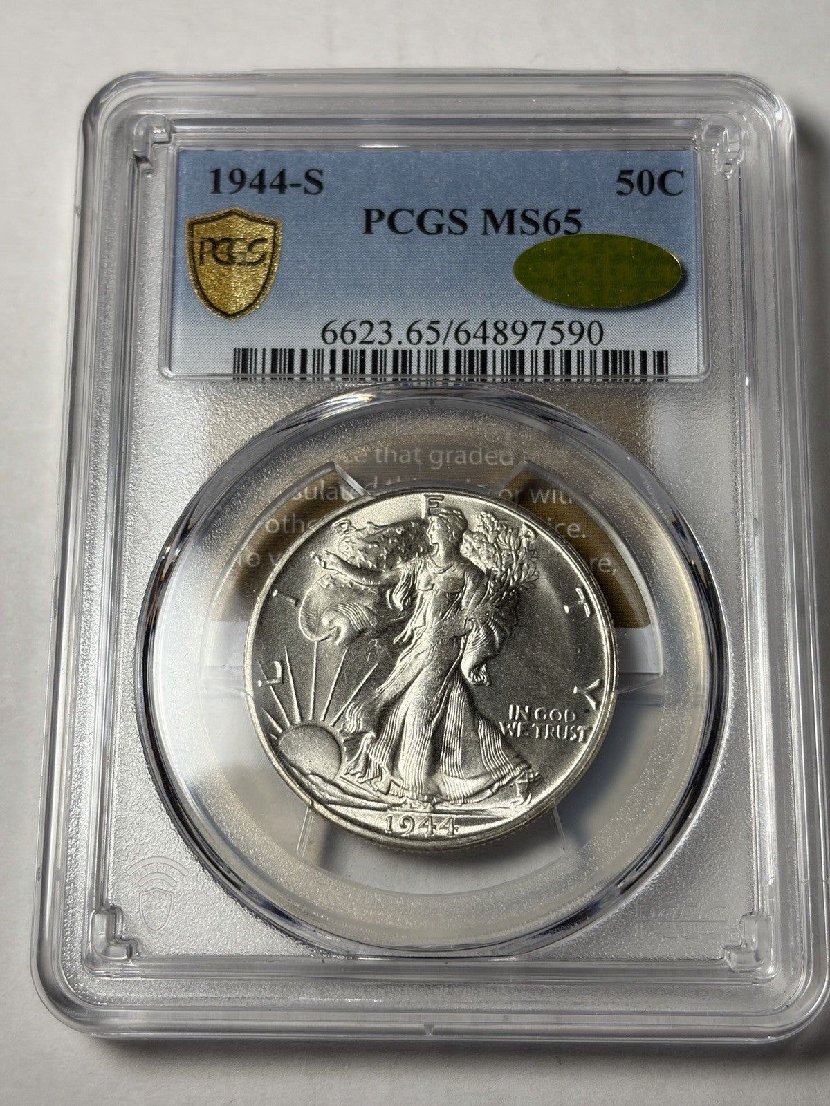 1944-S PCGS MS65 GOLD CAC Walking Liberty Half Dollar
