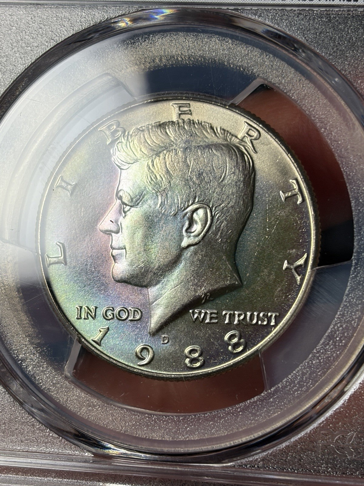 1988-D PCGS MS64 Kennedy Half Dollar Rainbow Neon Toning