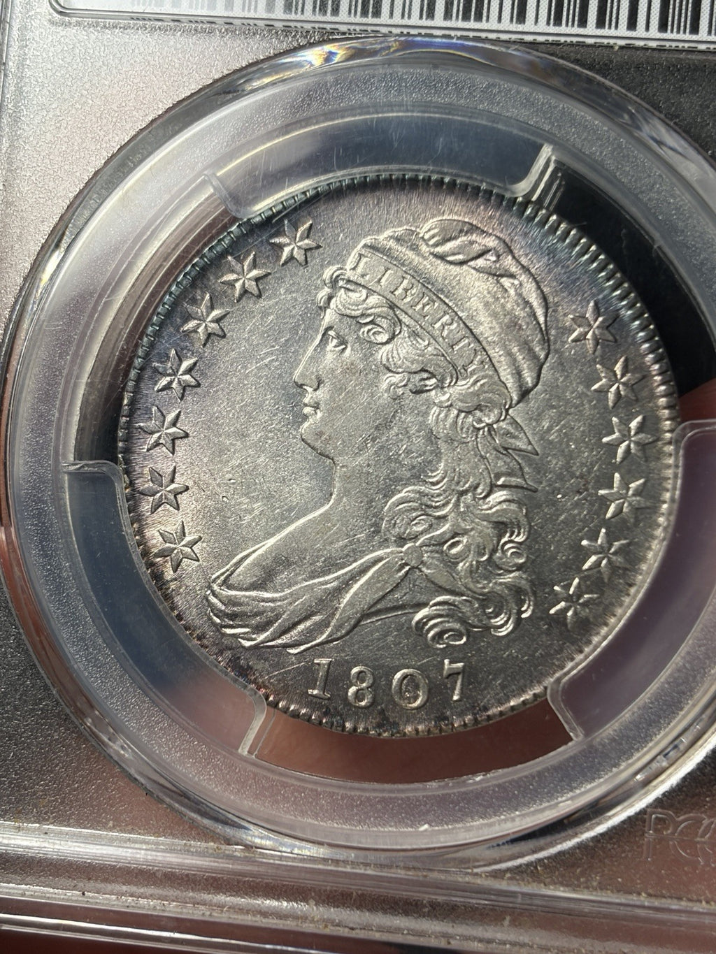 1807 PCGS AU53 Capped Bust Half Dollar Large Stars 50/20 Toned