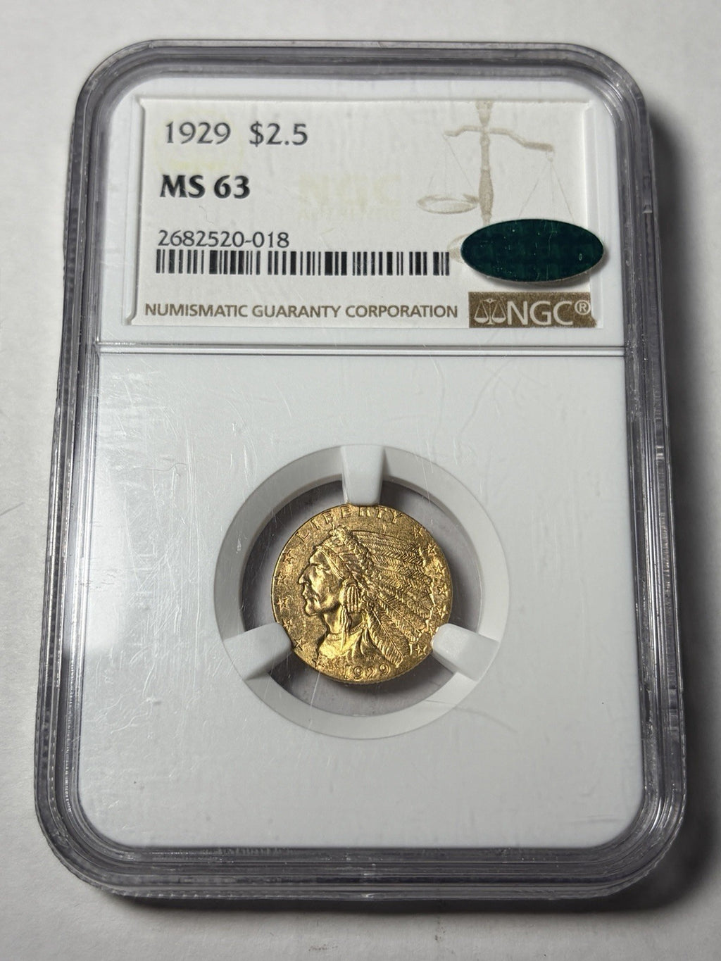 1929 NGC MS63 CAC Indian Head Gold Quarter Eagle