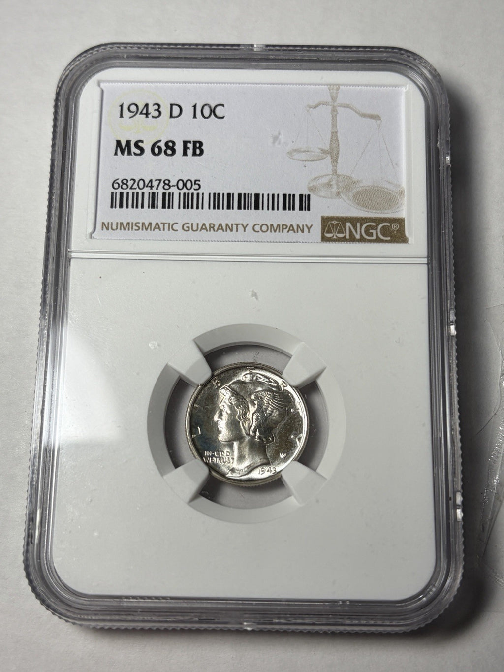 1943-D NGC MS68 FB Mercury Dime