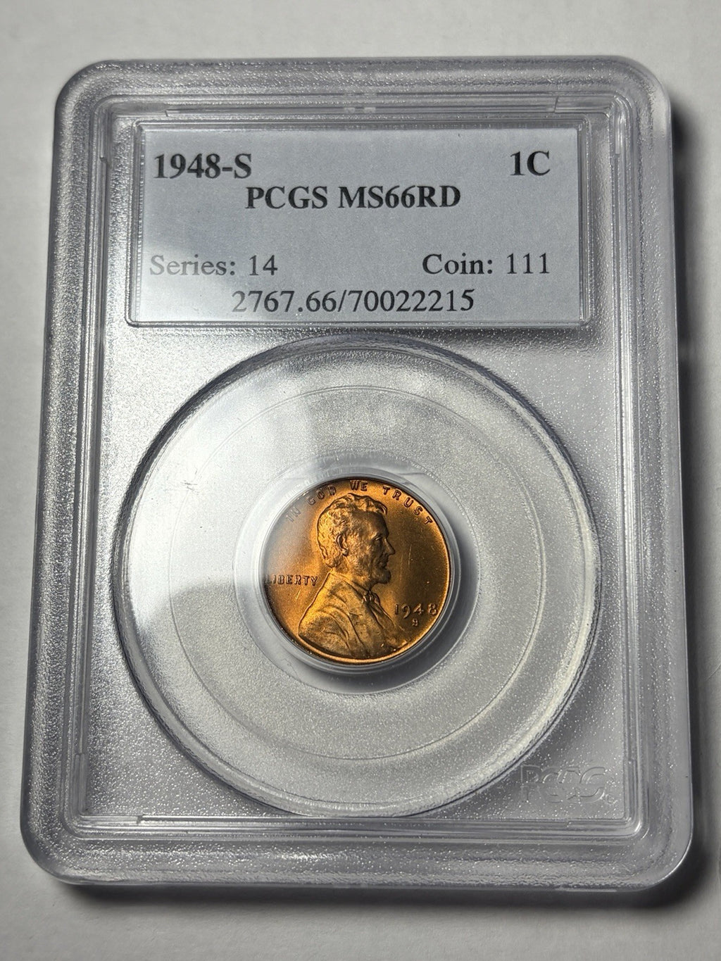 1948-S PCGS MS66 RD Lincoln Wheat Cent Old Blue Holder