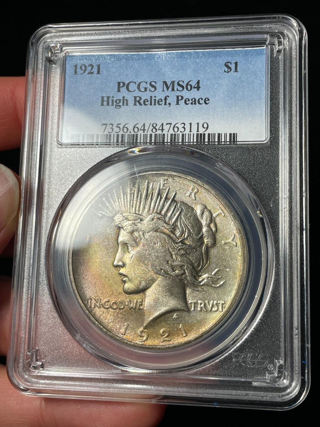 1921 PCGS MS64 Peace Silver Dollar Key Date Toned