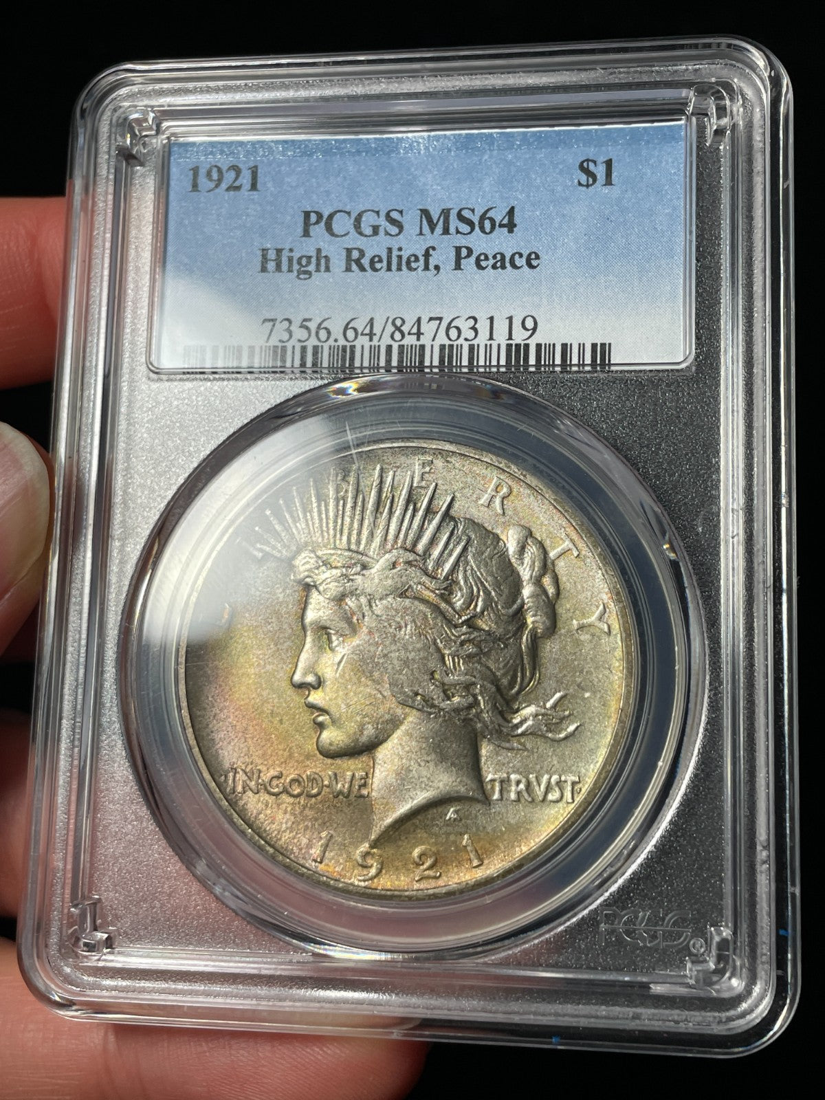1921 PCGS MS64 Peace Silver Dollar Key Date Toned